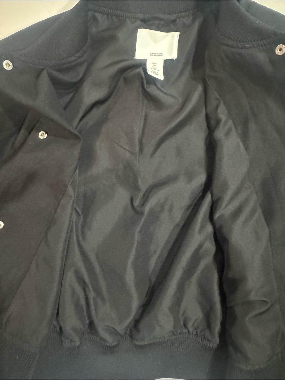 H&M Black Linen Blend Bomber Jacket Shoulder Pads Size L - Picture 6 of 7